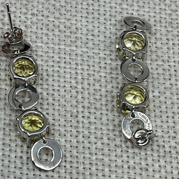 Vintage KN 925 Sterling Silver Yellow-Green Gemstone Dangle Earrings - Picture 3 of 17